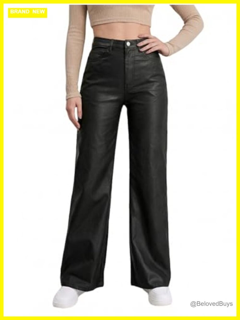 Women's Faux Leather Pants High Waist Straight Leg PU Trousers